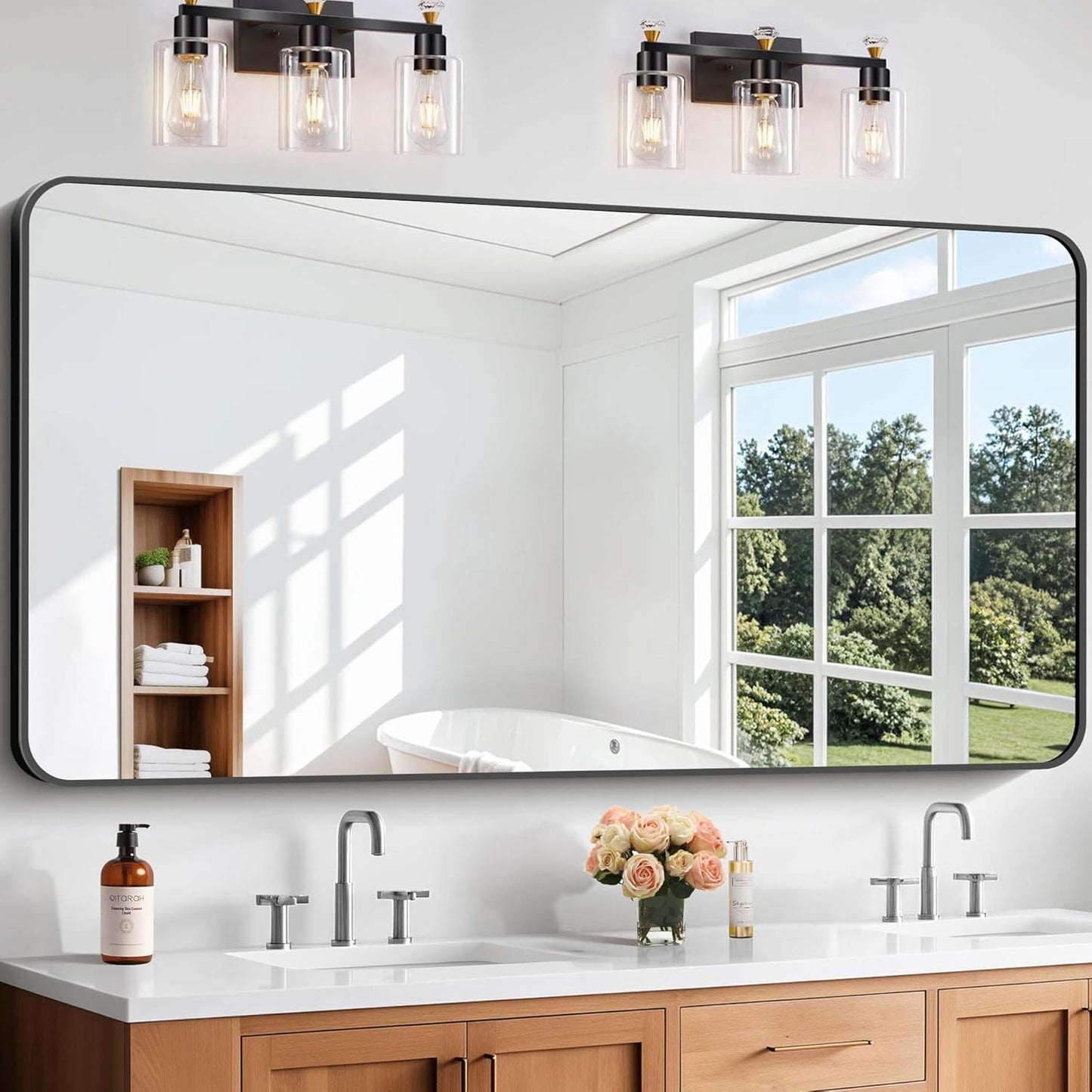 Large 60 x 30 Inch Black Rectangle Bathroom Mirror for Home