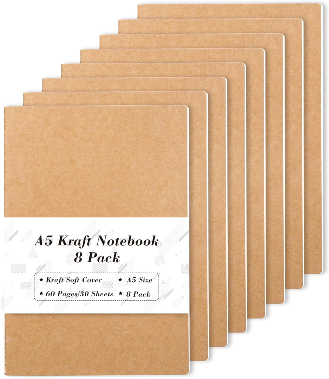 feela 8 Pack A5 Kraft Notebooks - Stylish Travel Journals