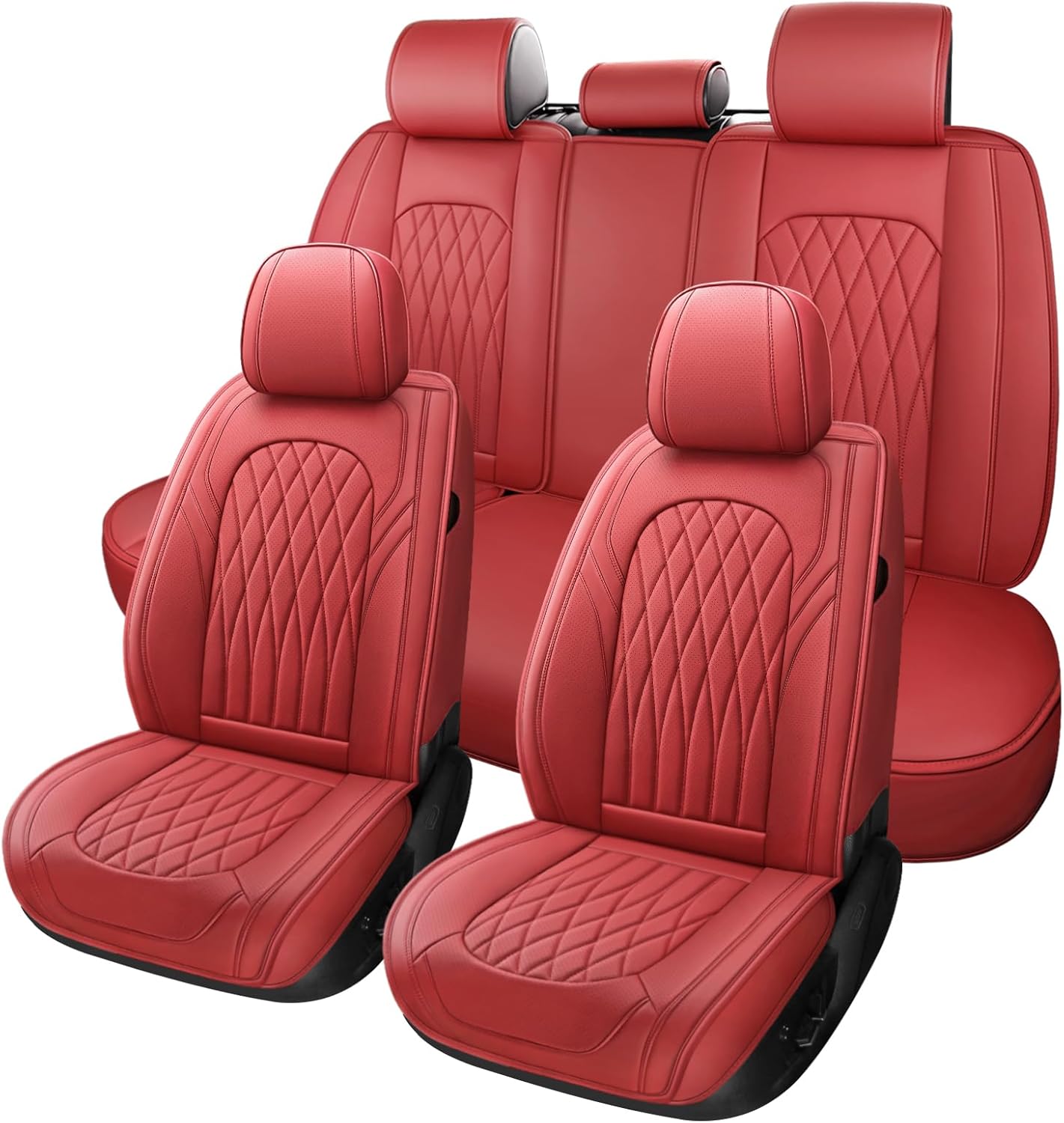 WELLDO Car Seat Covers Full Set - Burgundy Leather Protection