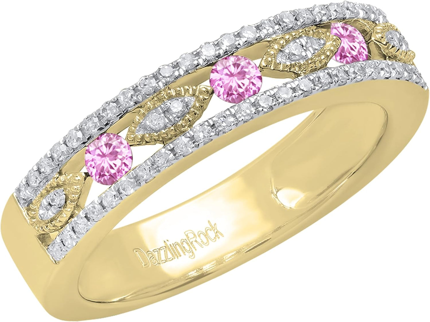 2.5mm Round Gemstone & White Diamond Stackable Wedding Band
