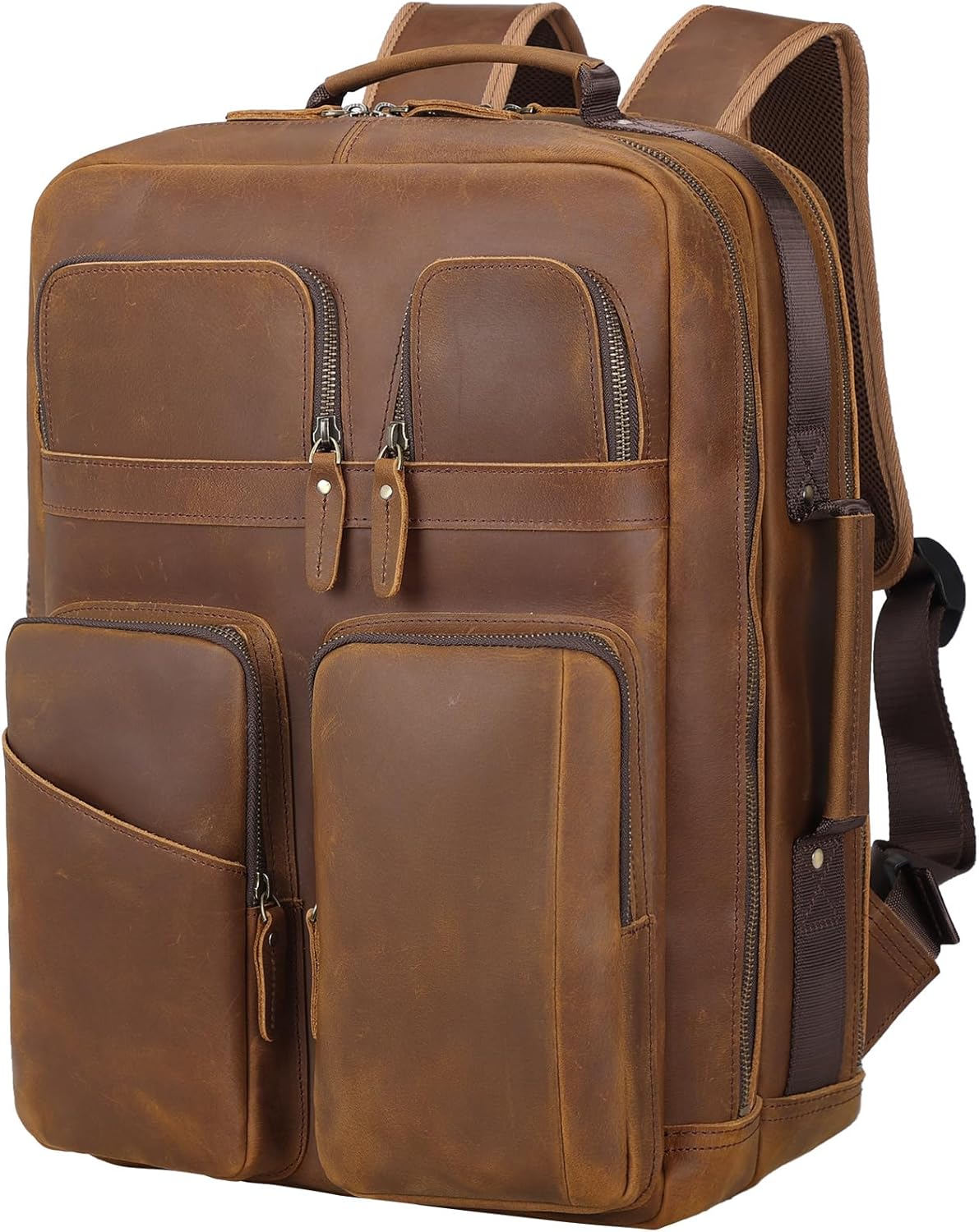 17.3 Inch Full Grain Leather Laptop Backpack for Men - Durable