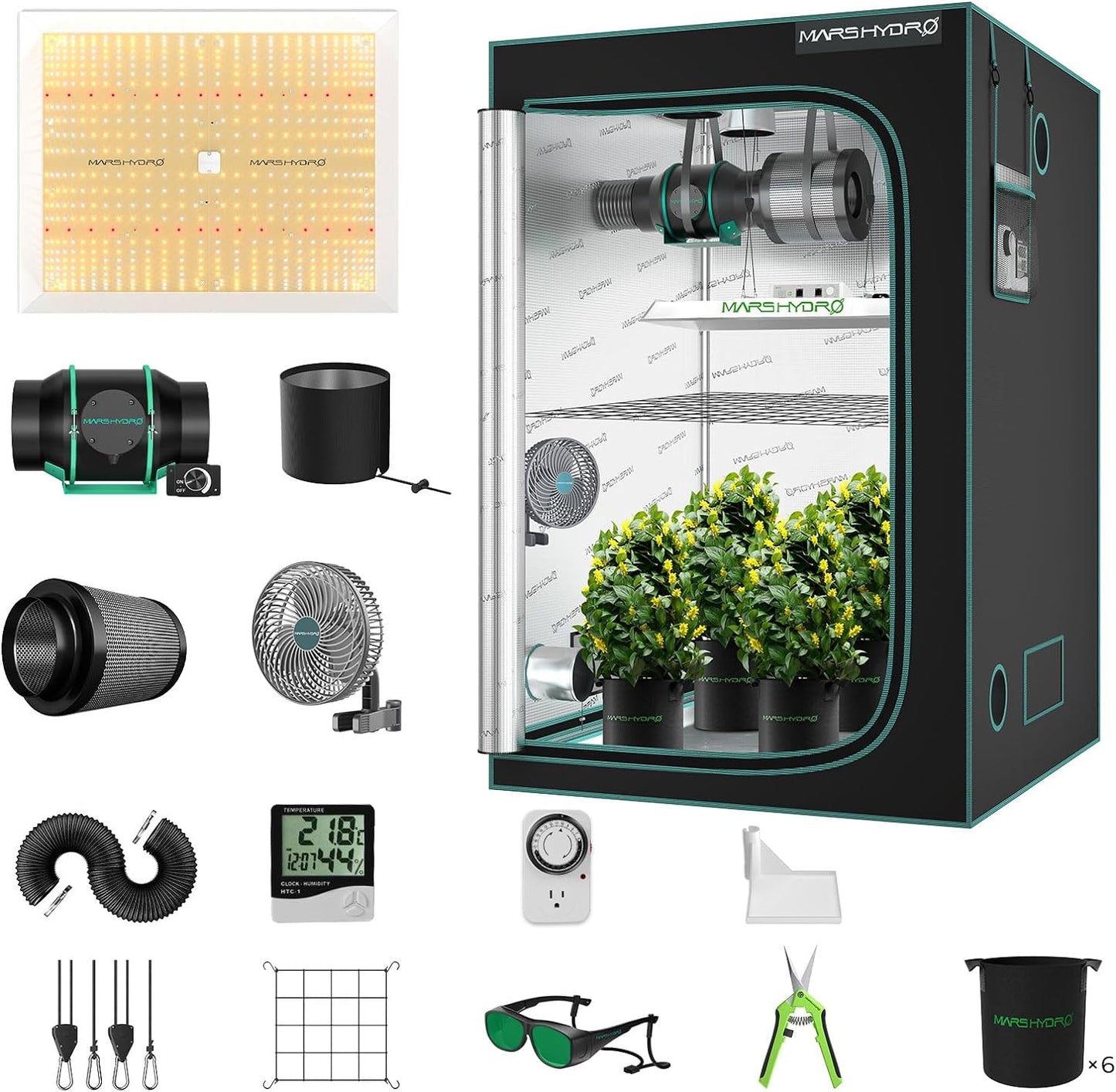 MARS HYDRO 4x4 Grow Tent Kit - High Yield 300W TSW2000 Light