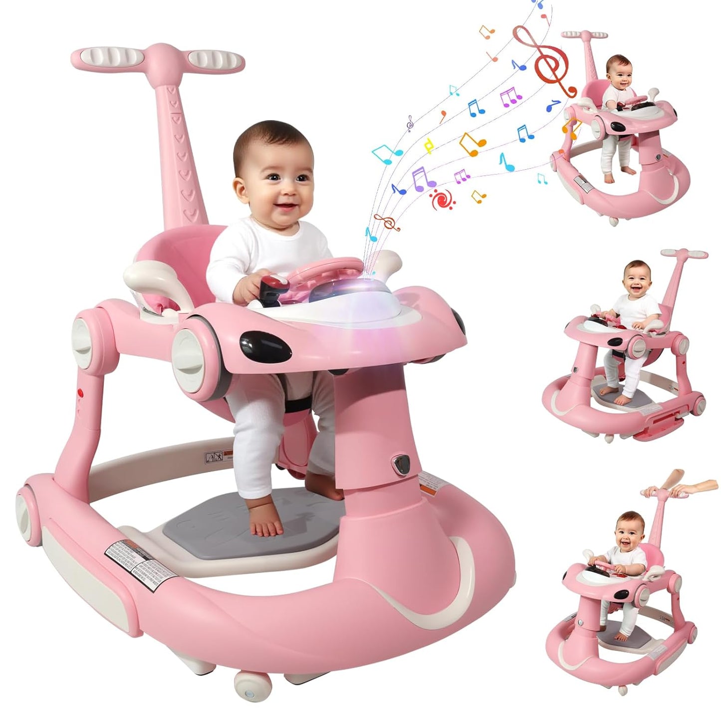 4-in-1 Baby Walker with Wheels for Boys and Girls, Pink