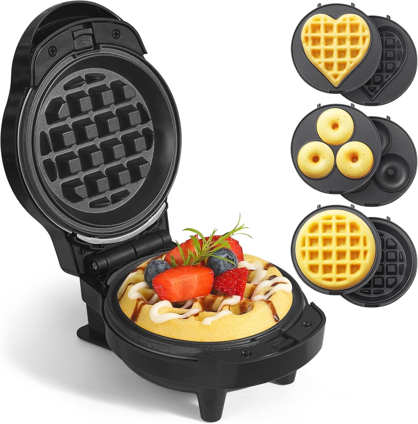 3-in-1 Mini Waffle Maker Set - Non Stick, 6 Plates, Fun Shapes - UVFAST