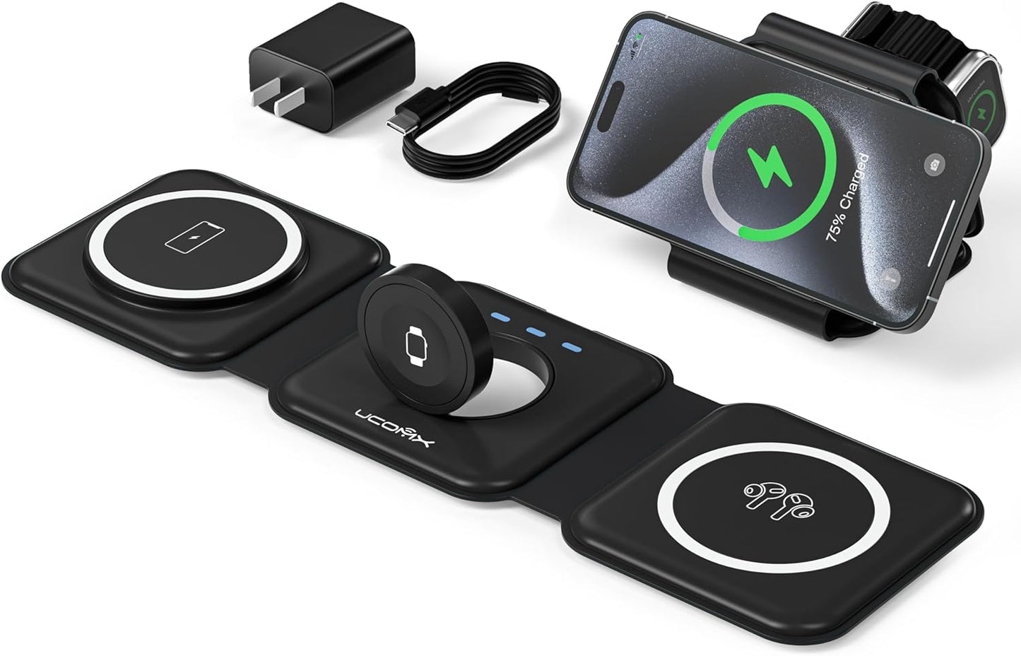 UCOMX Foldable 3-in-1 Wireless Charger - Travel Essential!