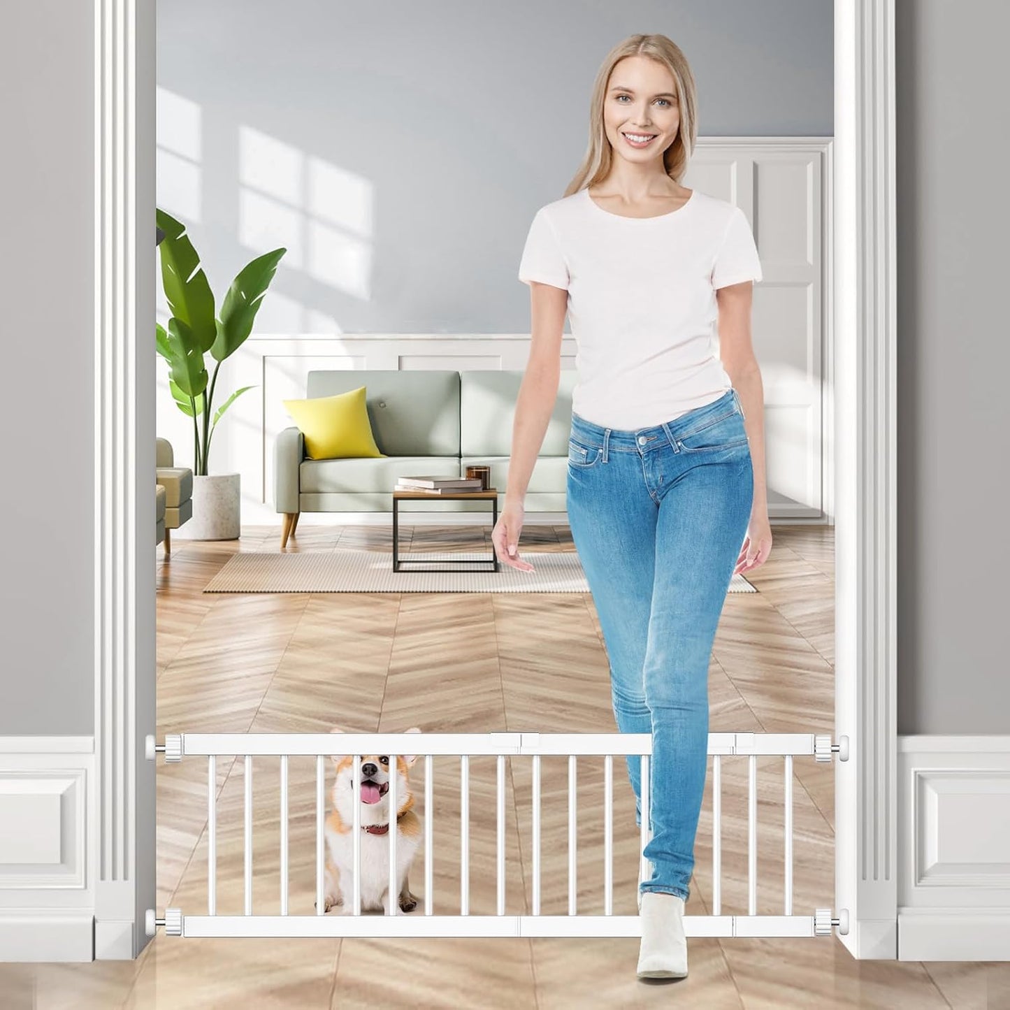 Dog Gate - Adjustable Extra Wide Metal Gate for Small Pets
