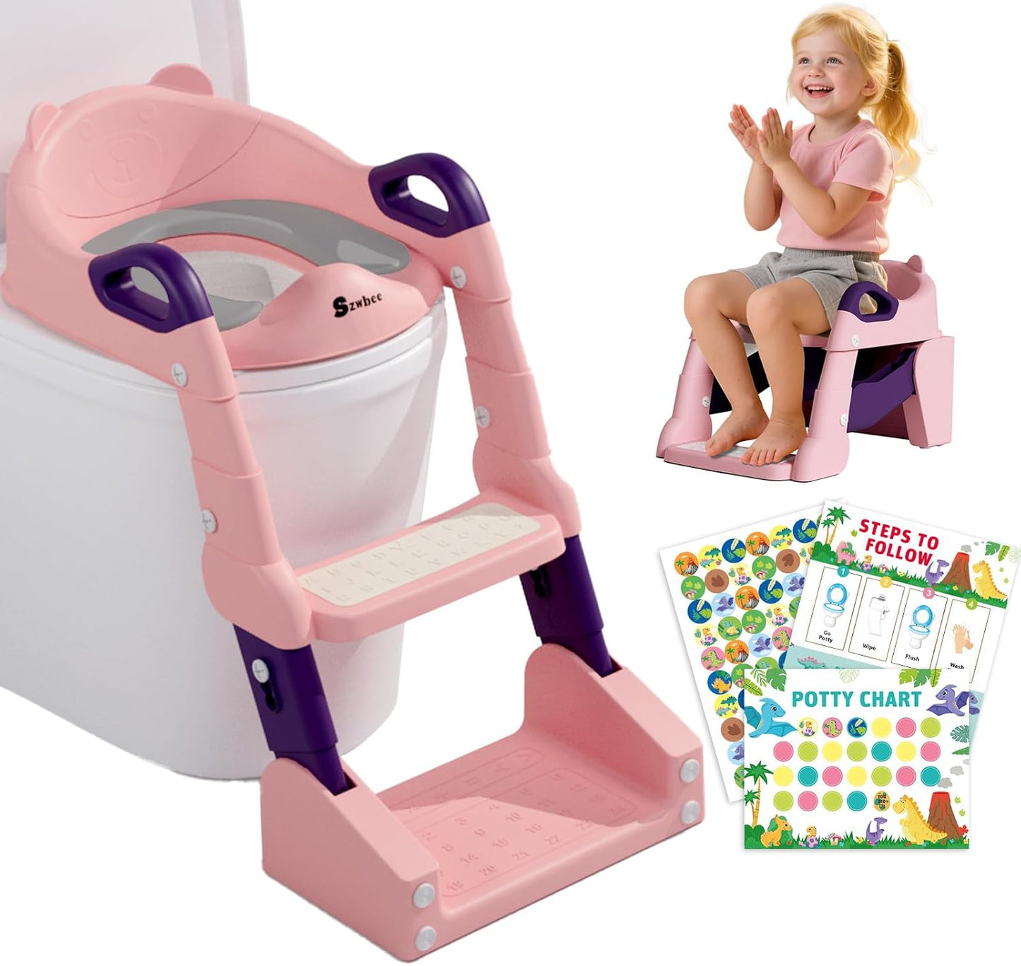 3-in-1 Potty Training Toilet Seat with Step Stool for Kids