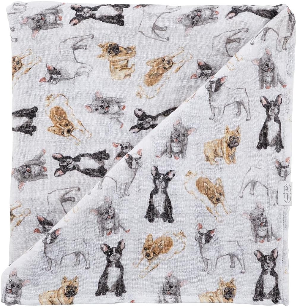 Mud Pie French Bulldog Print Baby Swaddle Blanket for Comfort