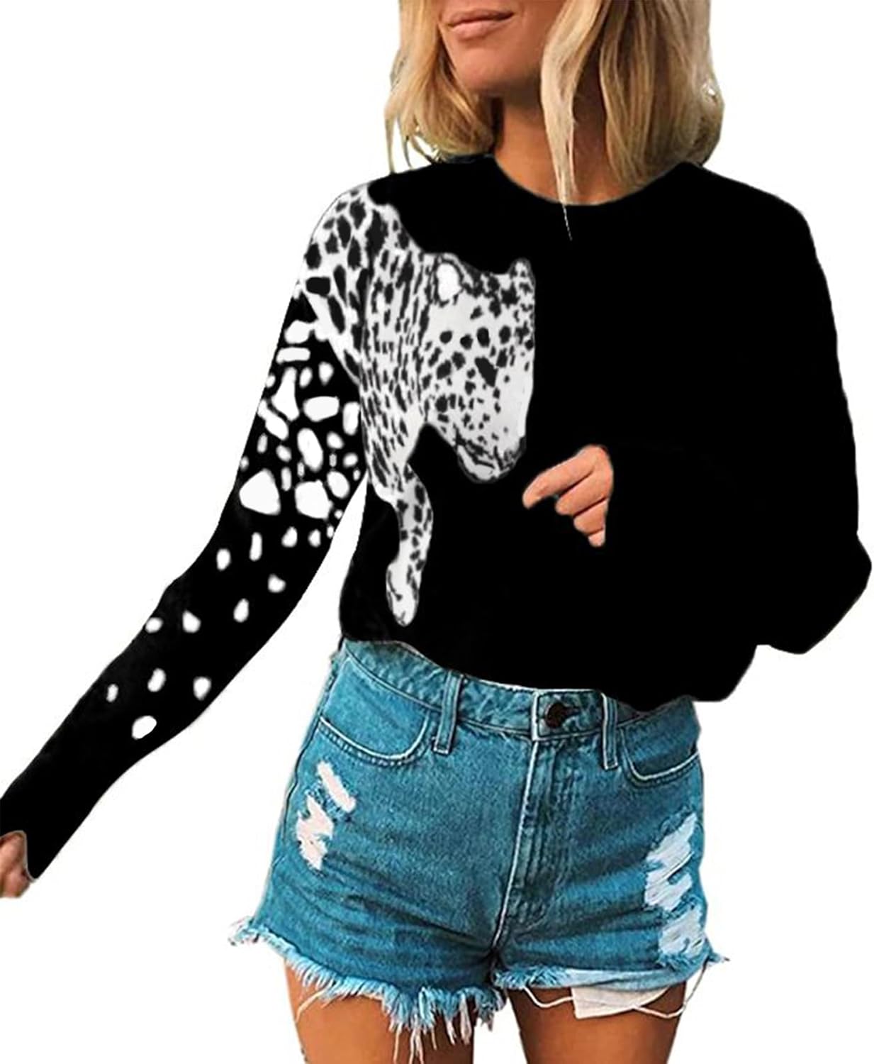 Stylish Women's Cropped Sweater with Floral Print and Long Sleeves