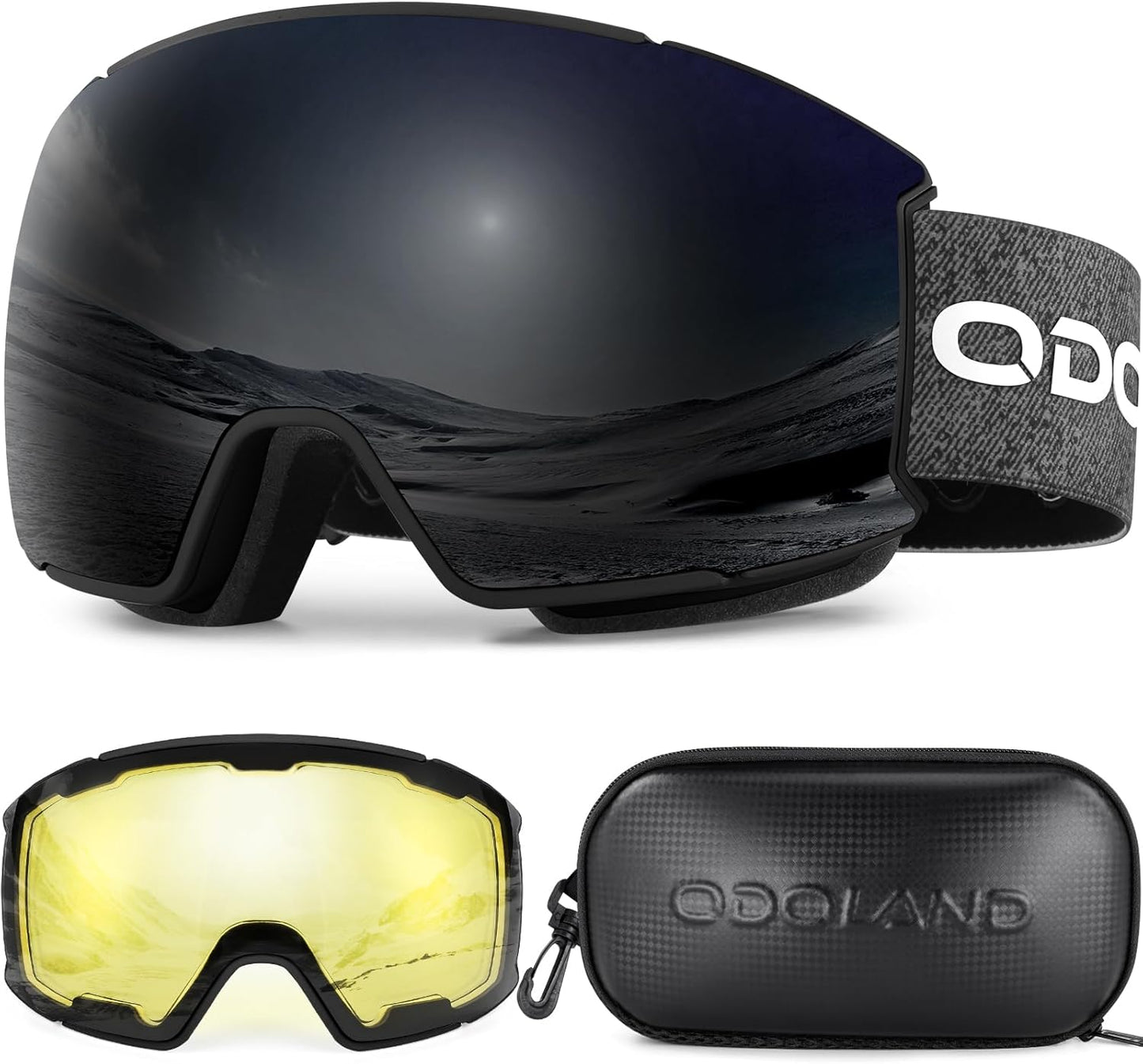 Odoland Magnetic Ski Goggles Set: 2 Lens, Anti-Fog UV Protection - Men Women