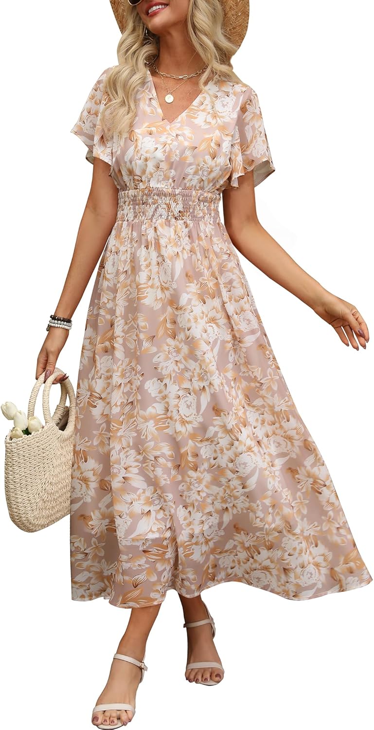 ANRABESS Womens Summer Floral Maxi Dress for Beach Weddings