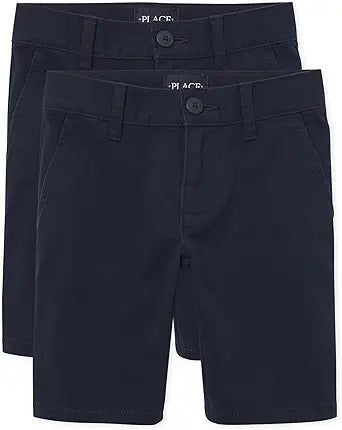 Girls Chino Shorts 2 Pack with Adjustable Waist Tabs for Fit