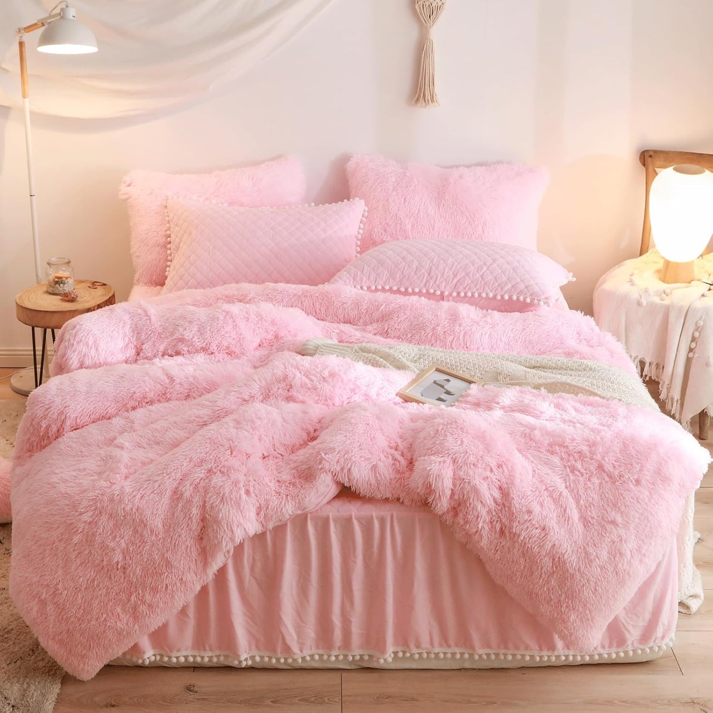 Fluffy Pink Comforter Cover Full Size Set for Cozy Sleep