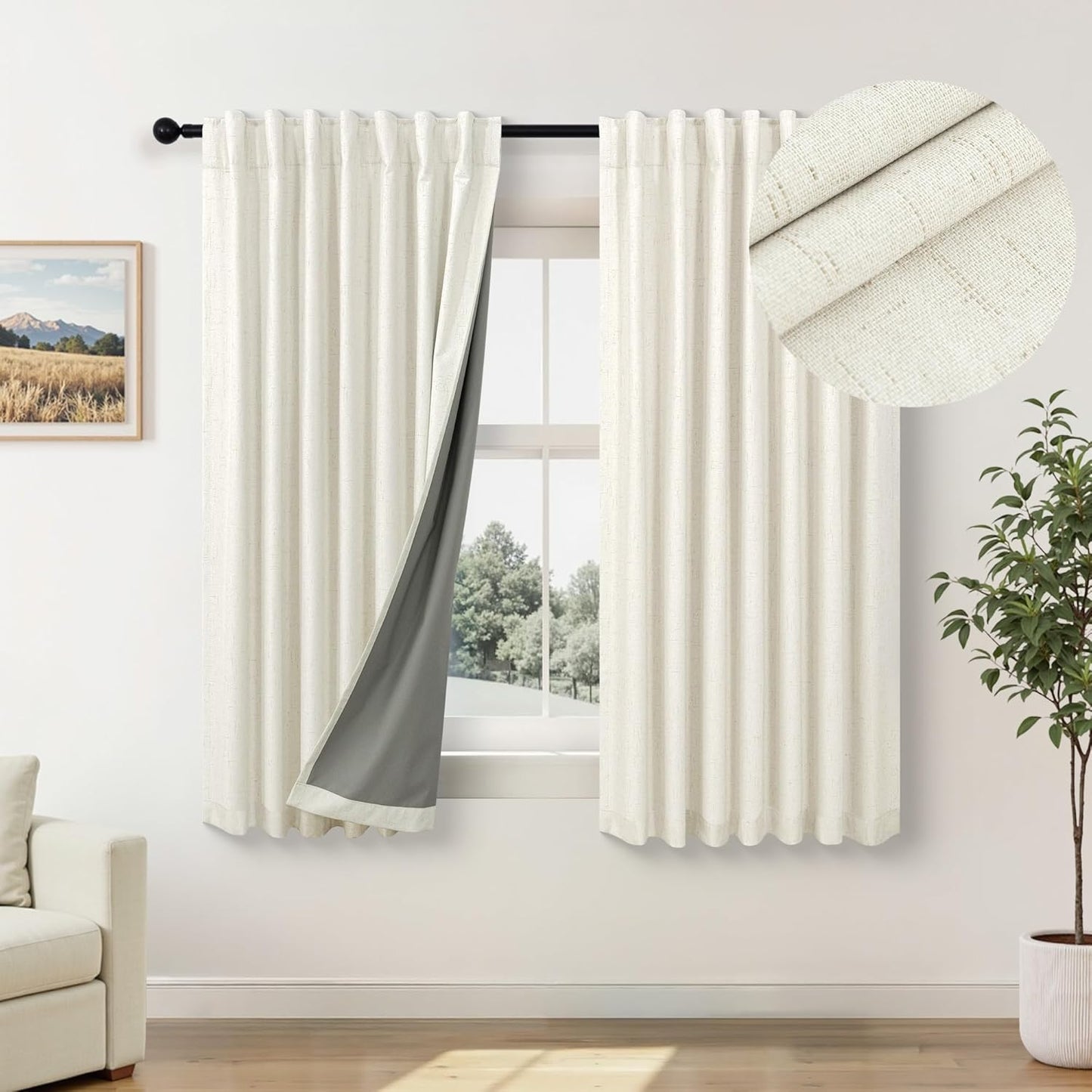 Pitalk Cream Blackout Curtains 52x48 for Complete Privacy