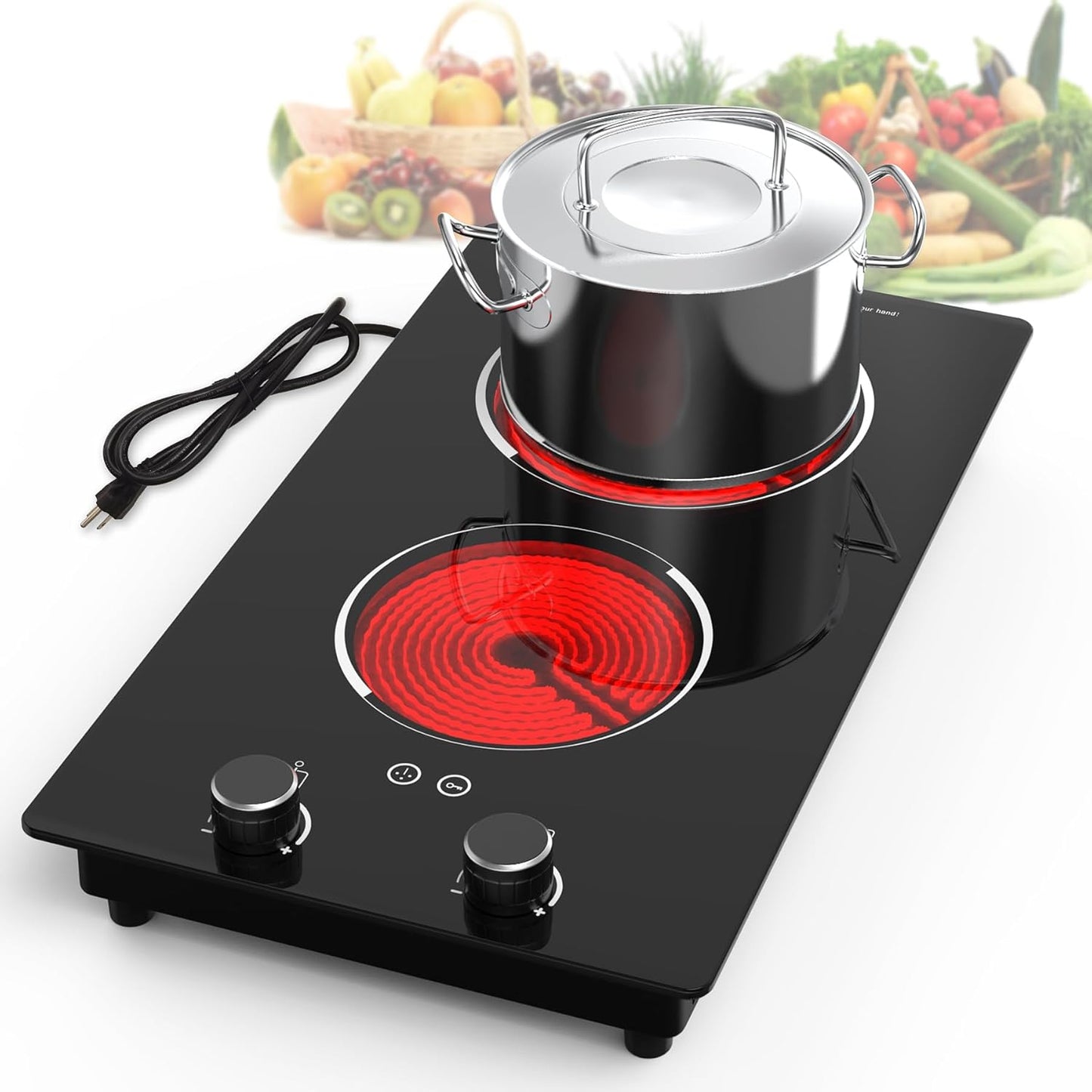Electric Cooktop with Knob Control and Double Cooking Zone