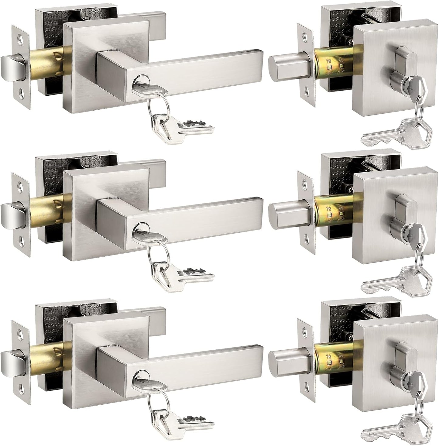 Probrico Satin Nickel Square Entry Levers and Deadbolts Set