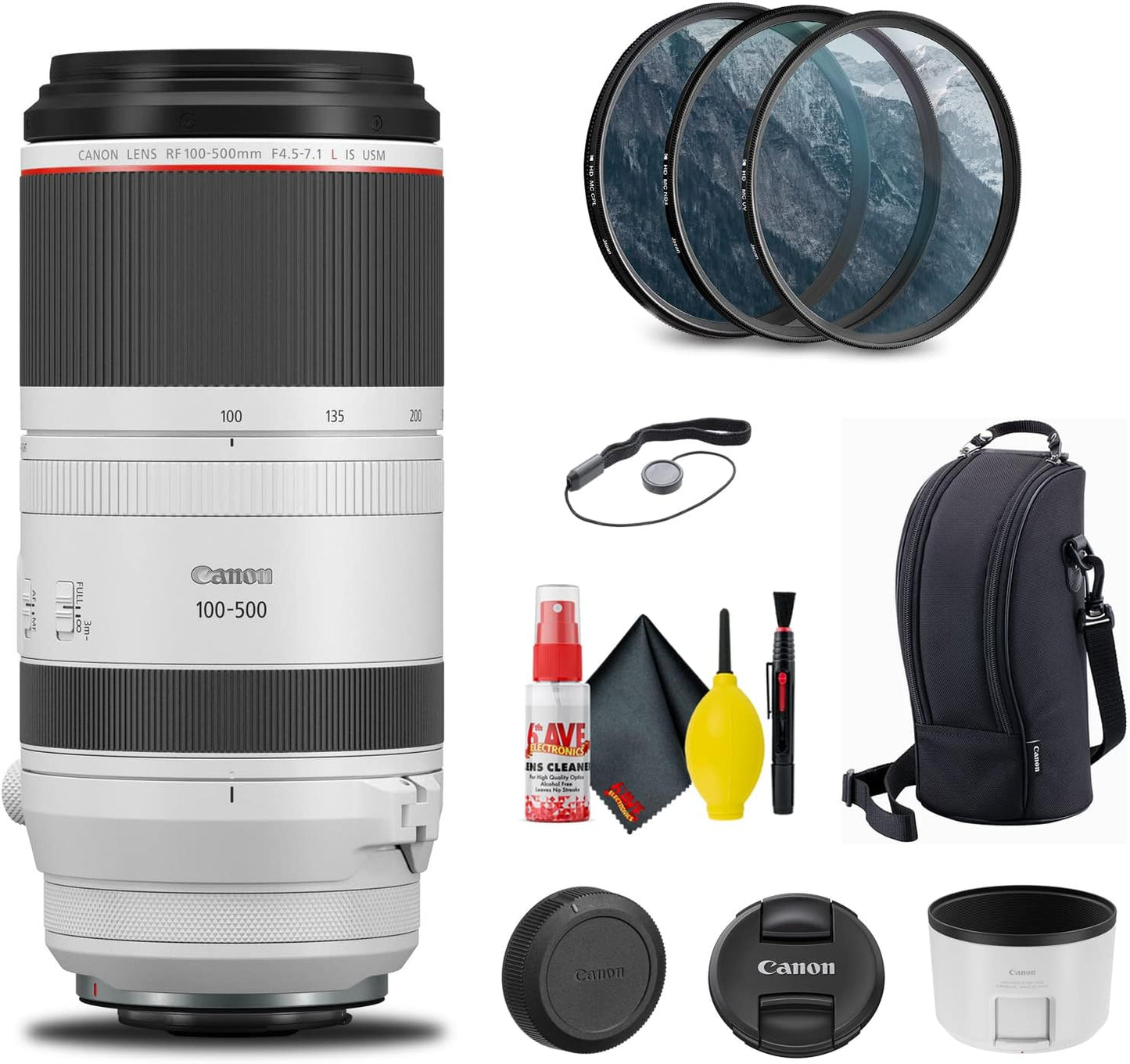 Canon RF 100-500mm f/4.5-7.1L IS USM Lens with Essential Accessories