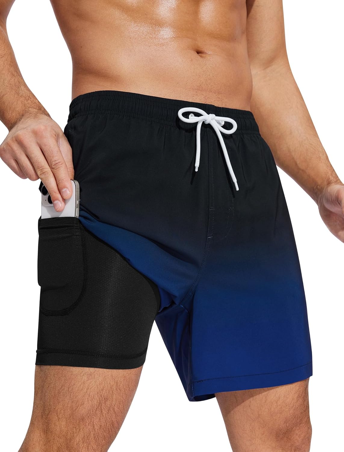 SILKWORLD Mens Swim Trunks with Compression Liner for Comfort