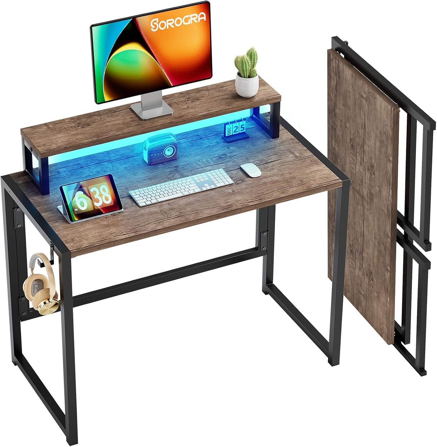 Compact Foldable Desk with LED Lights - SOROGRA