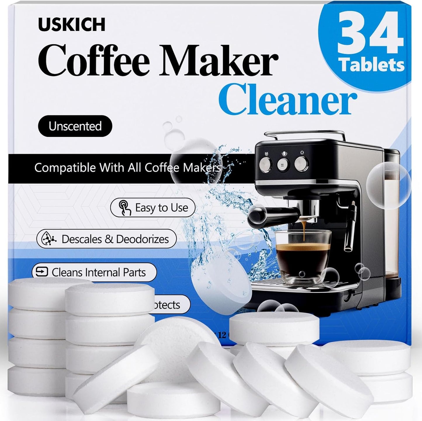 USKICH Coffee Machine Cleaner Tablets - Descaler 34 Pack
