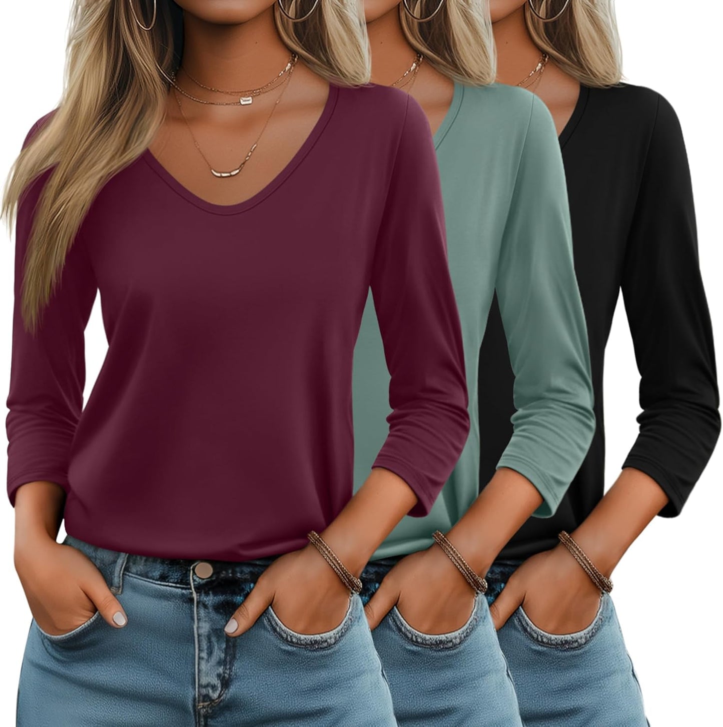 Huukeay Women's 3/4 Sleeve T-Shirts for Casual Everyday Wear