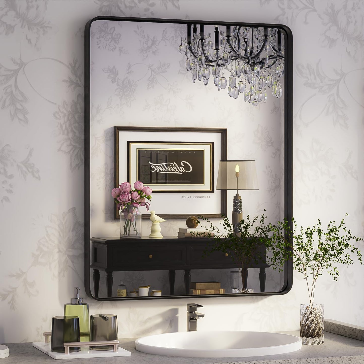 ISKMs Black Framed Mirror 24in x 36in for Bathroom and Home