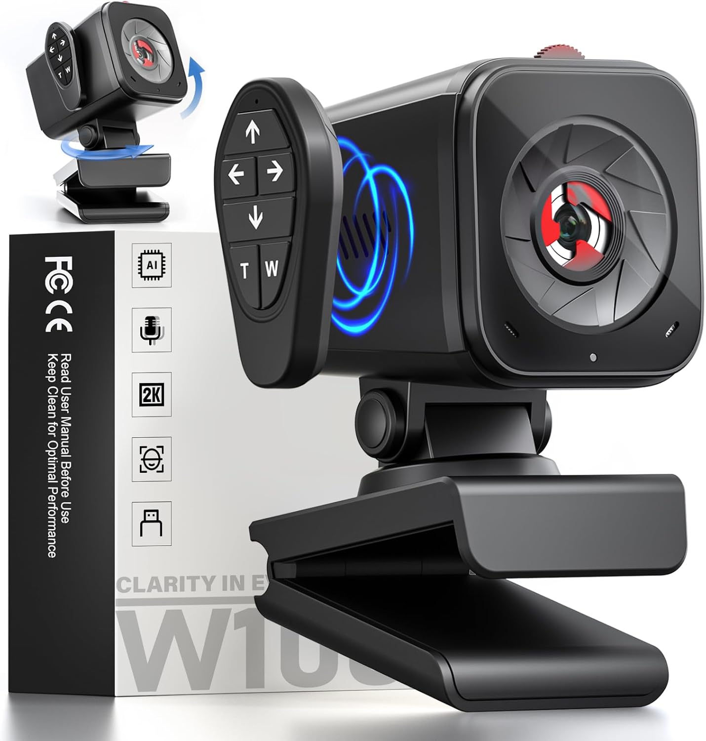 2K Webcam for PC with Remote Control and Privacy Cover