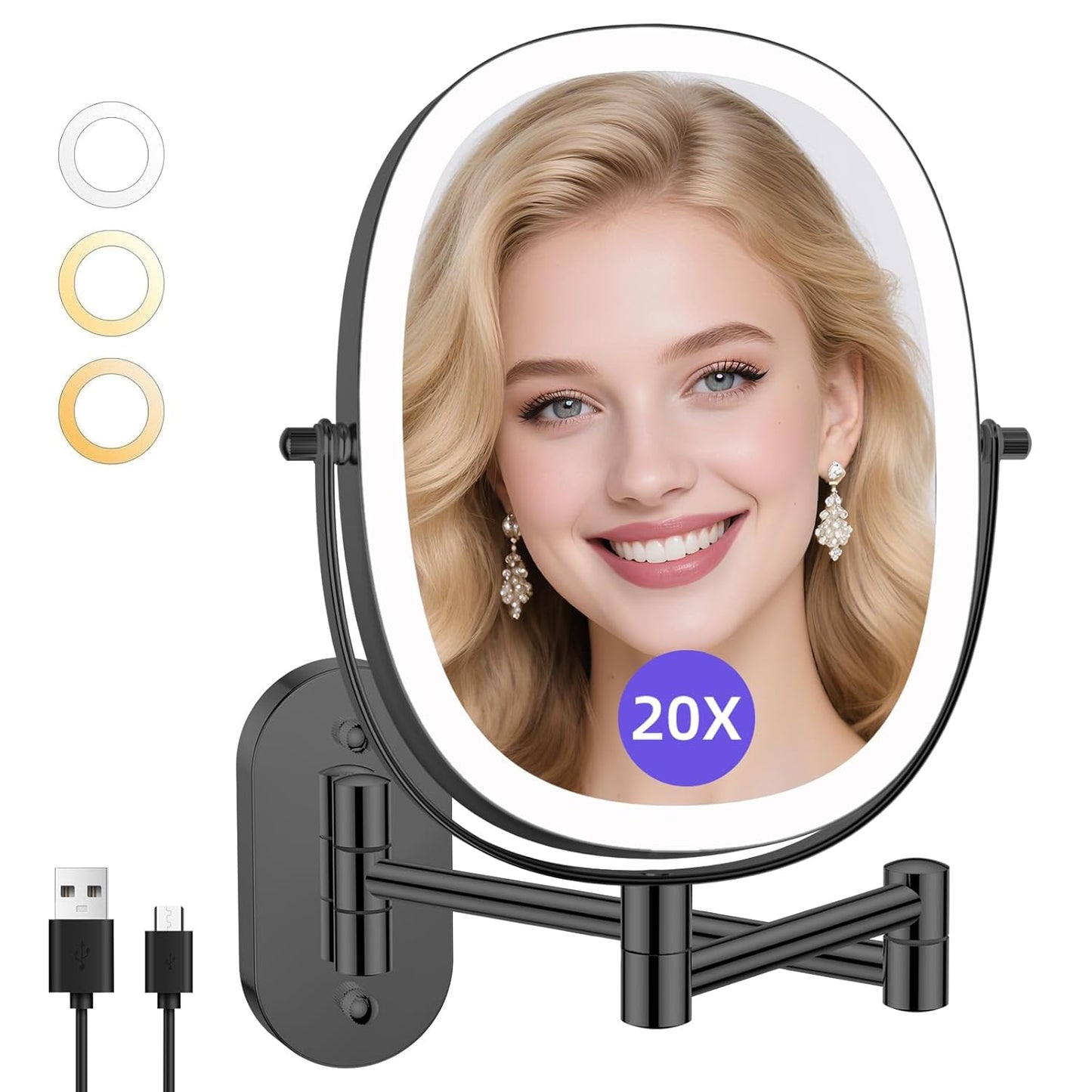 20X/1X Wall Mounted Makeup Mirror with Light for Perfect Makeup