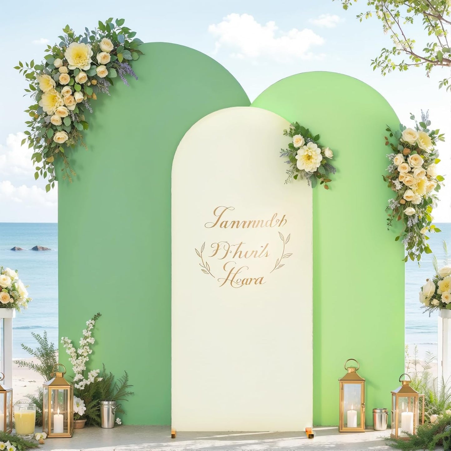 Ivory Green Arch Backdrop Cover Set of 3 for Weddings and Parties