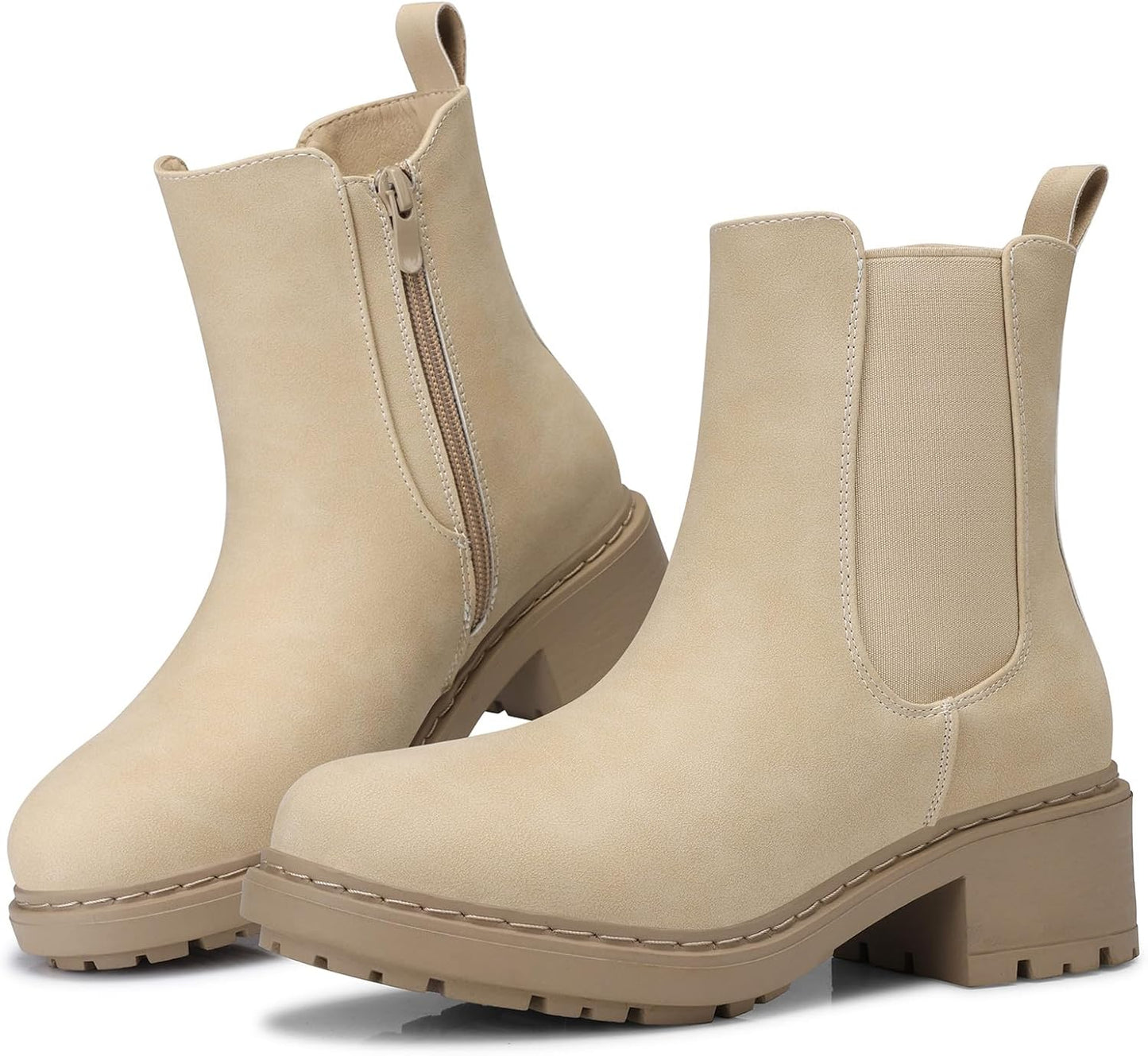 SHIBEVER Women's Chelsea Boots Slip on Chunky Heel Platform