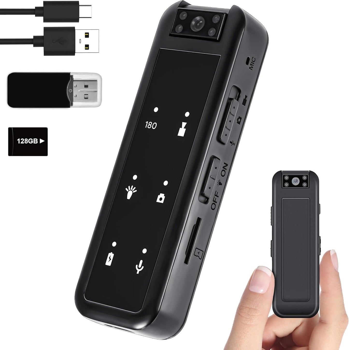 128GB Mini Body Camera with 1080P Video and Night Vision