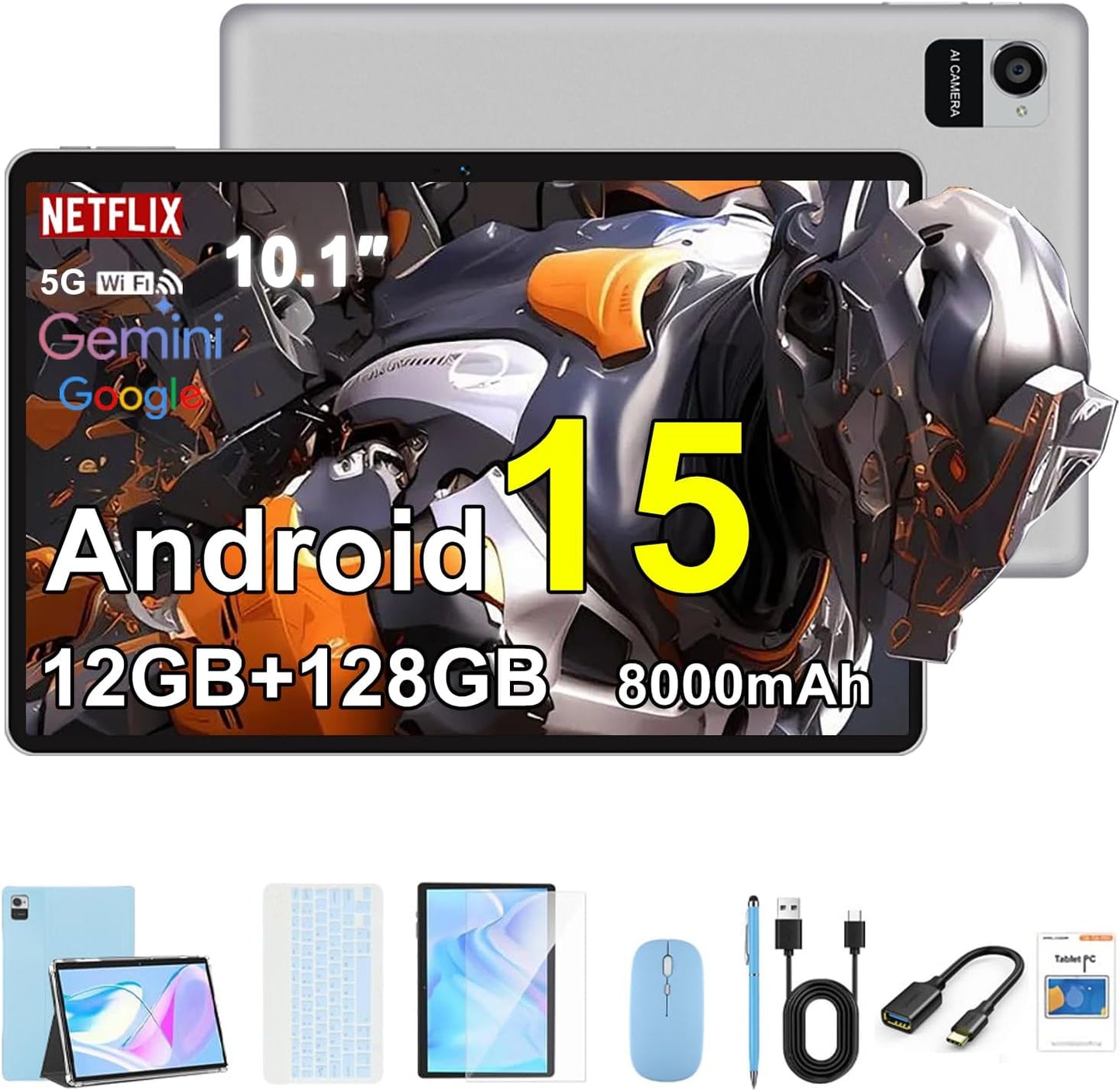 10.1 Inch Android 15 Tablet with 12GB RAM and 128GB Storage
