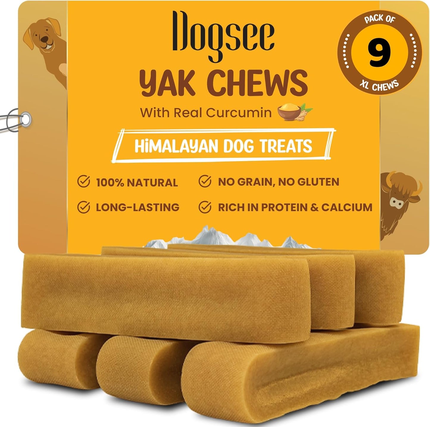 Dogsee Himalayan Yak Chews with Turmeric for Large Dogs