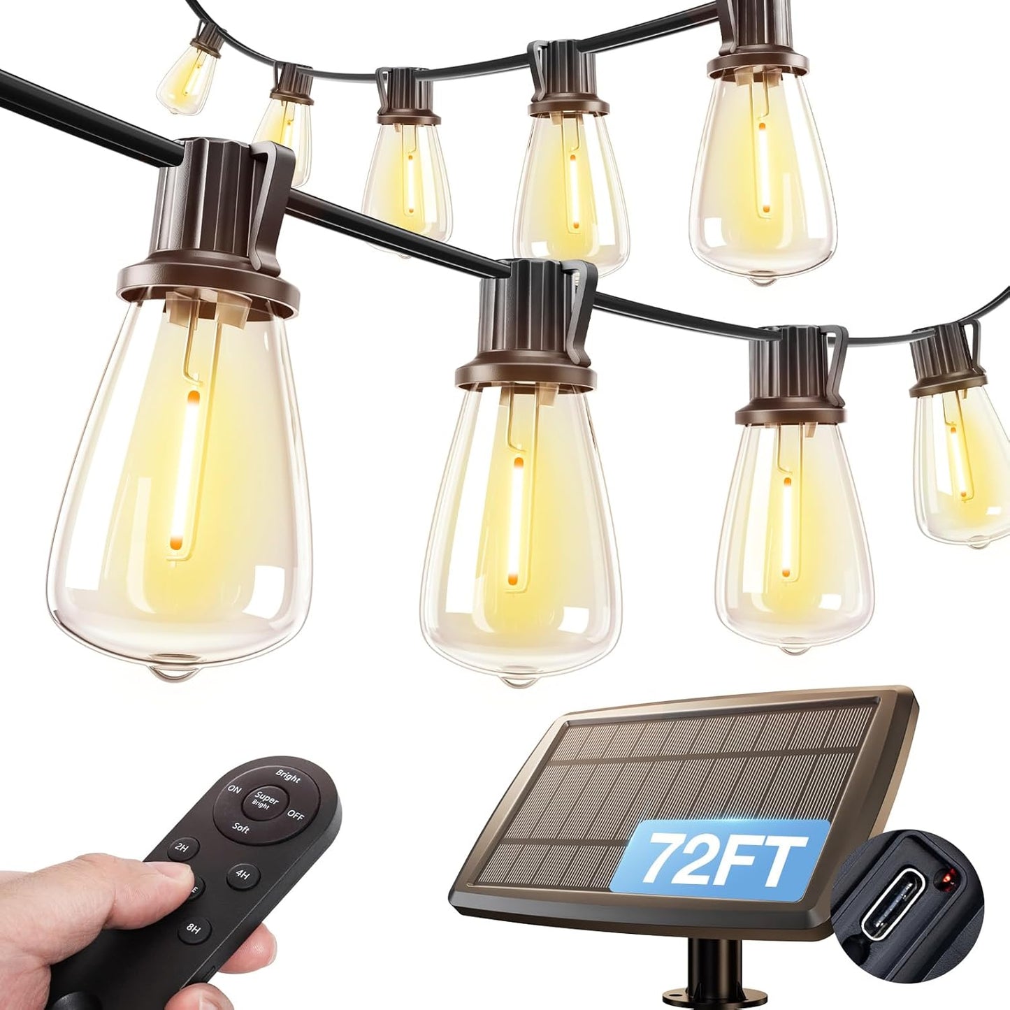 72FT Solar String Lights with Remote for Outdoor Ambiance