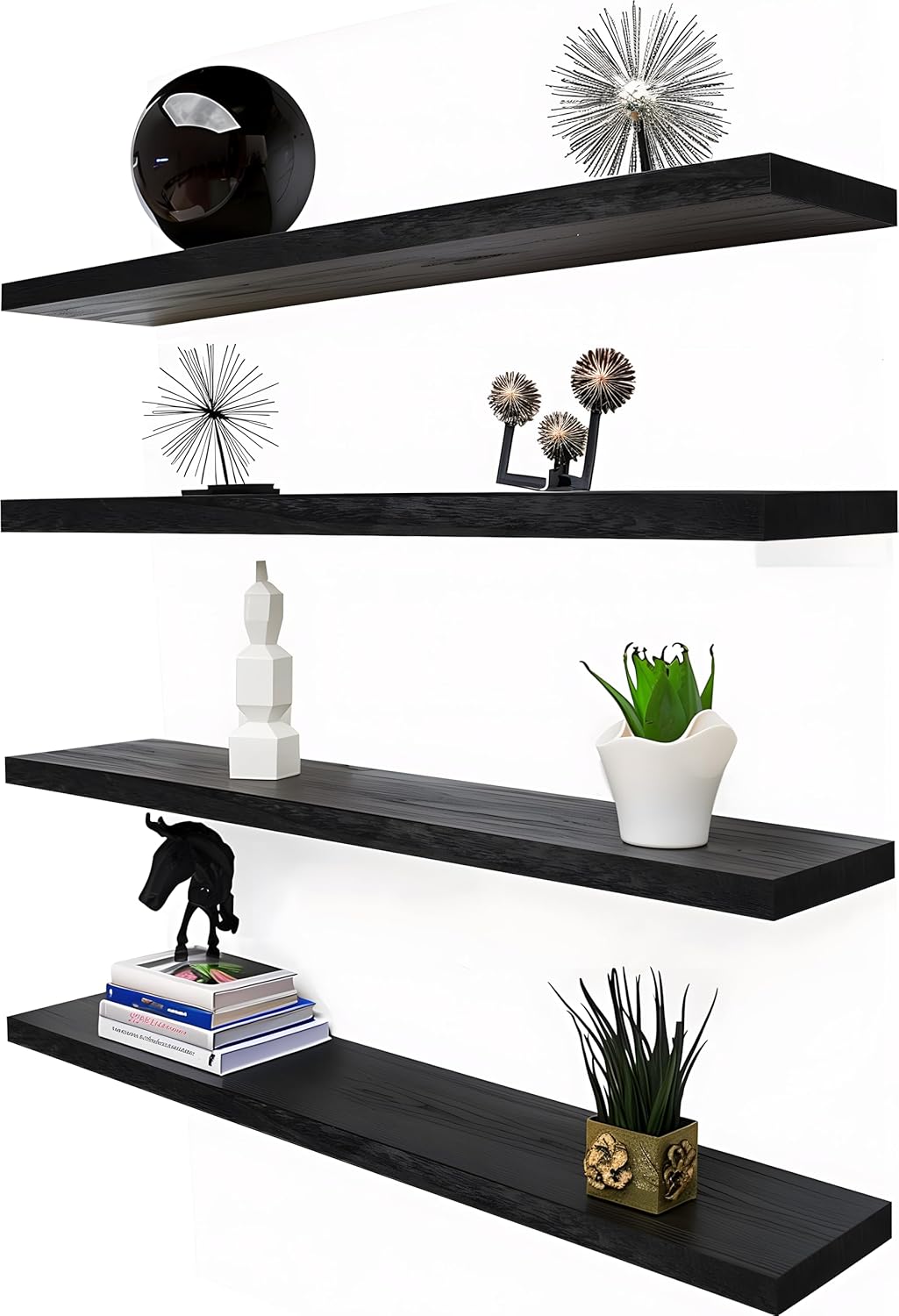 36 Inch Floating Shelves for Wall Rustic Black Wood Set of 4