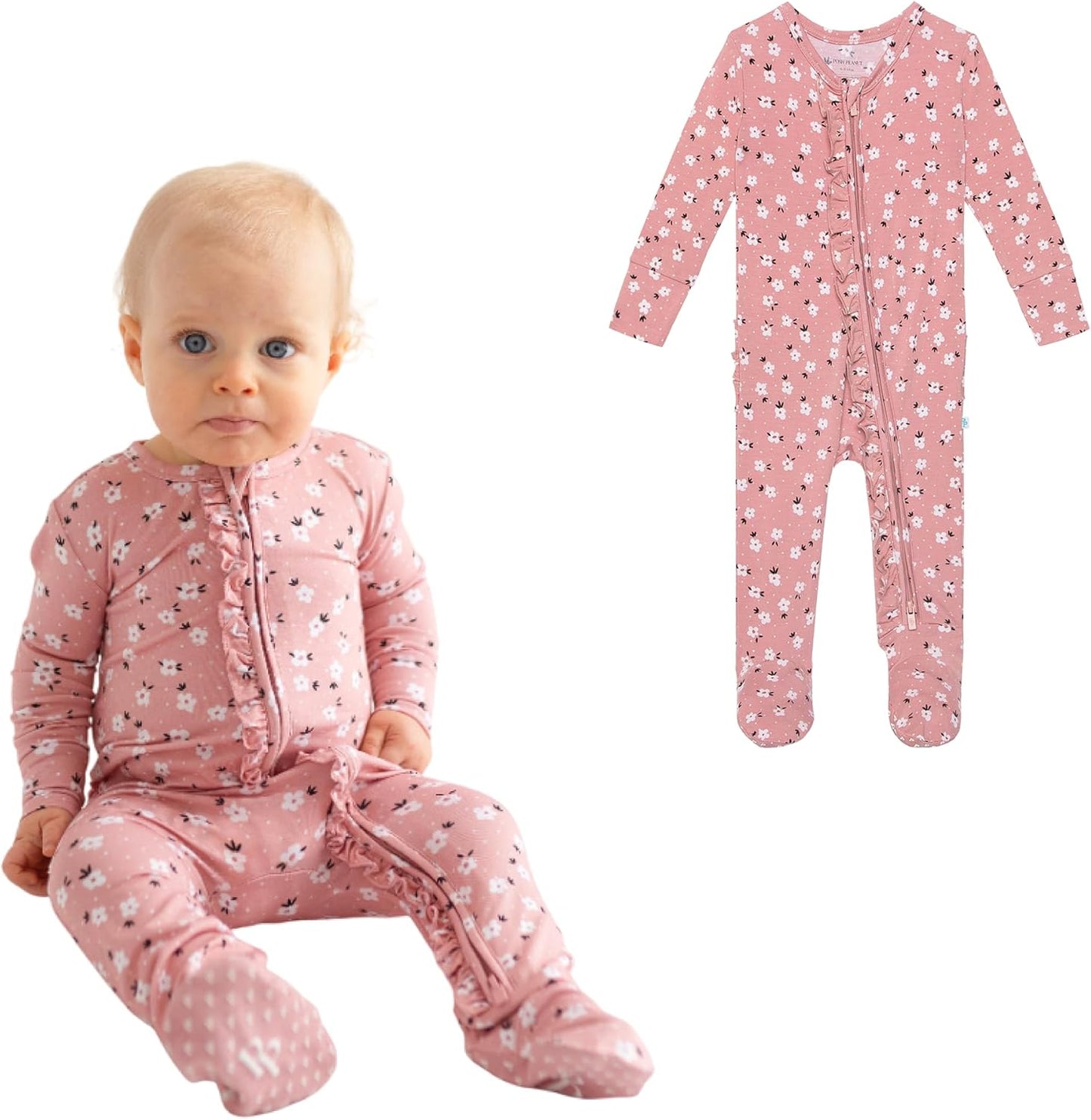 Posh Peanut Footie Pajamas for Baby Girls with Ruffle Trim