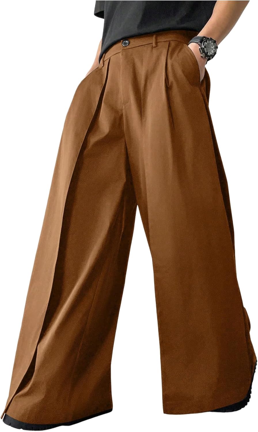 OYOANGLE Men's Baggy Wide Leg Pants for Business Casual Style