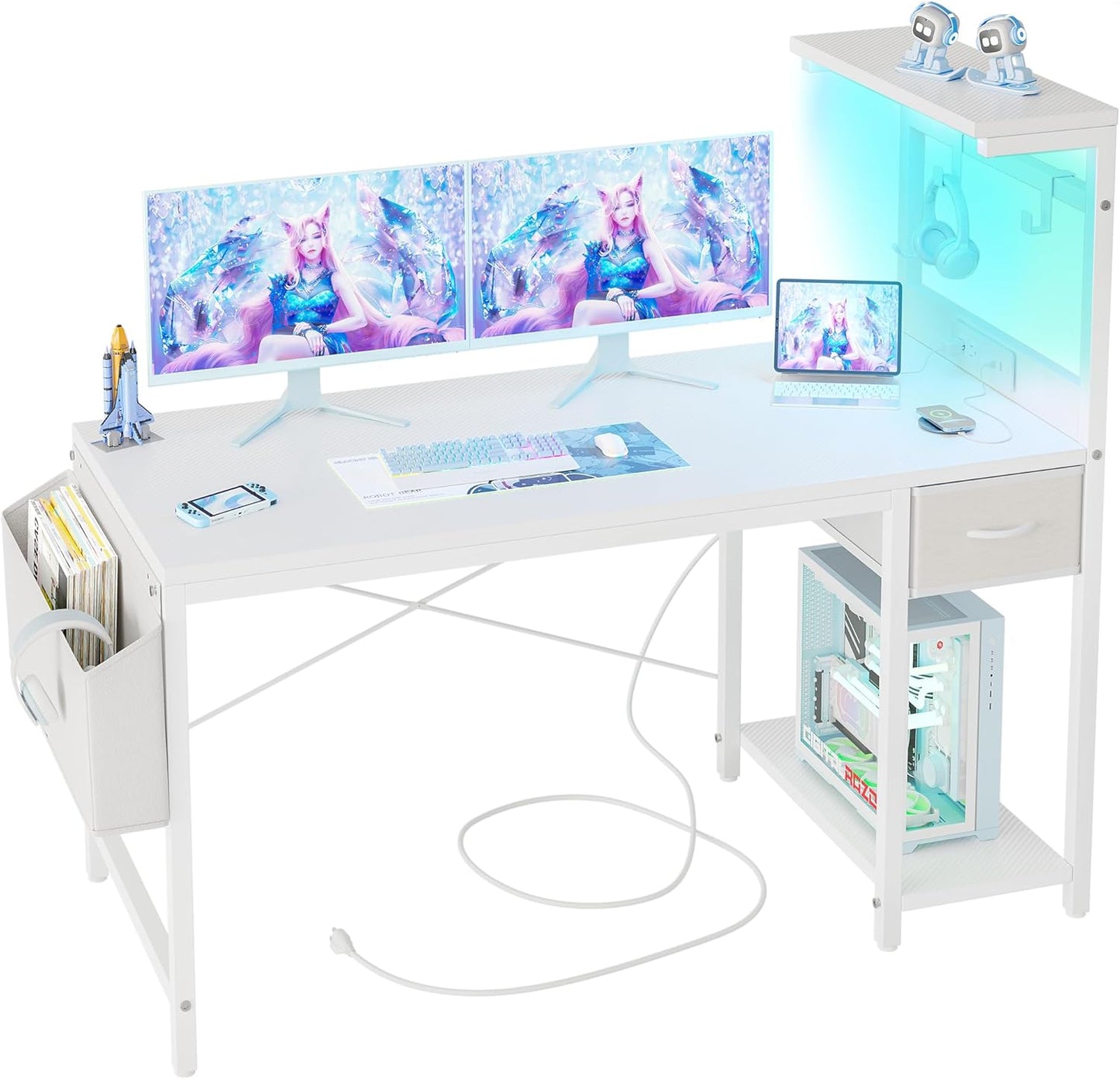 47 Gaming Desk with Power Outlet & LED Light