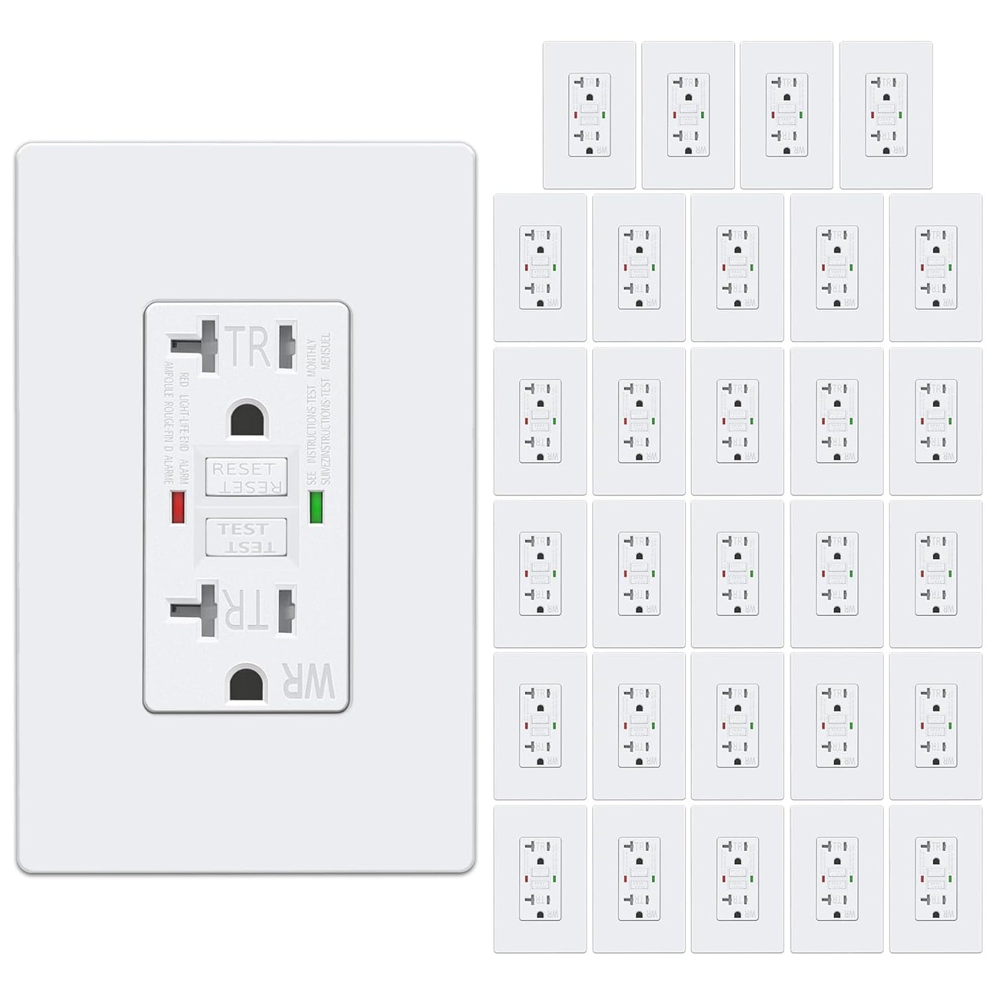 30 Pack GFCI Outlets 20 Amp Weather Proof Self-Test Receptacles