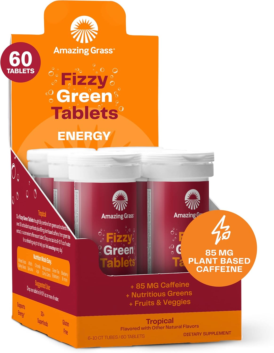 Fizzy Green Tablets Energy Tropical with Antioxidants and Caffeine