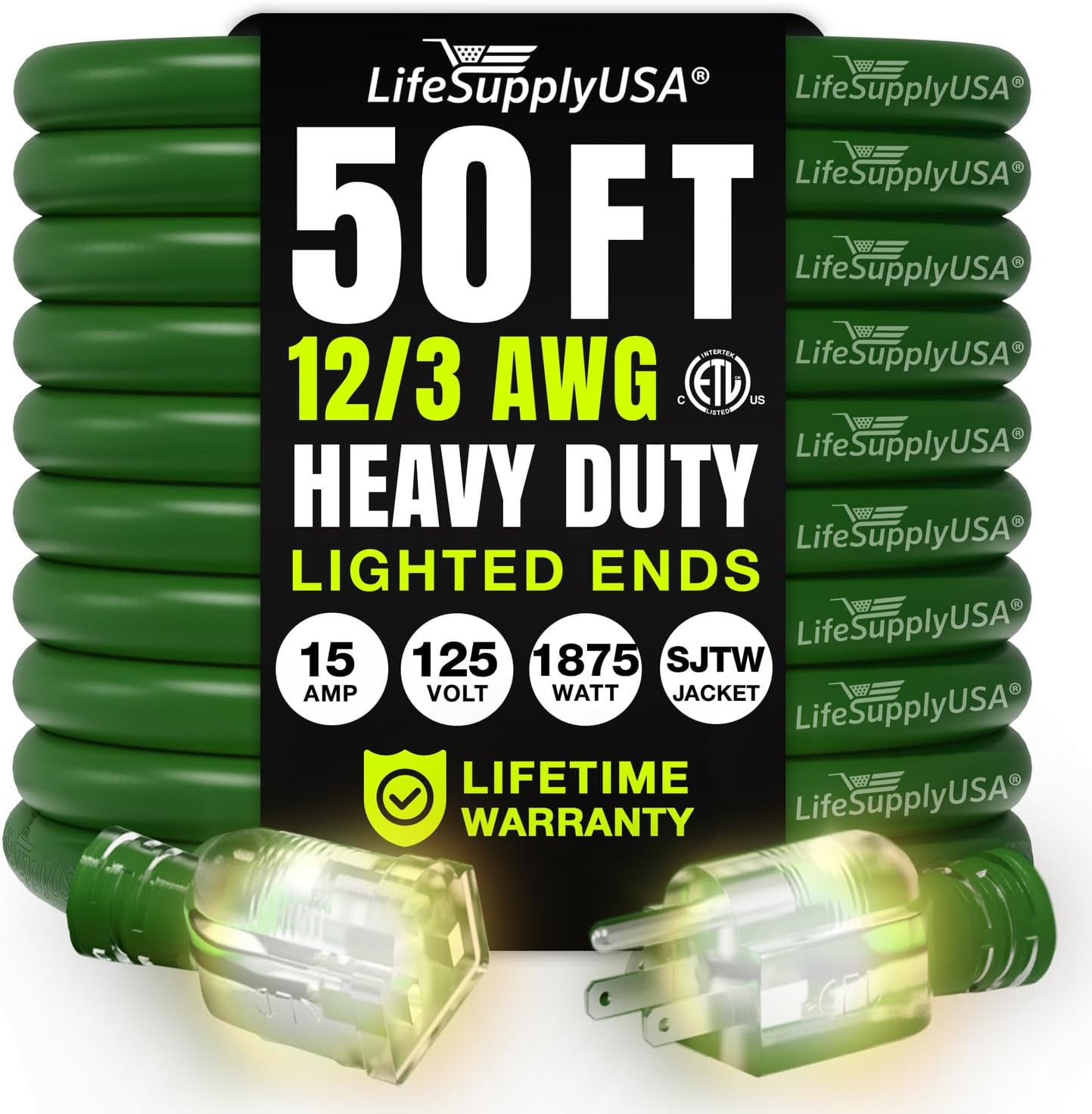 50ft Heavy Duty Extension Cord for Indoor and Outdoor Use