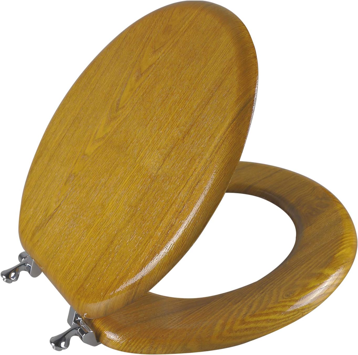 Durable Wood Veneer Toilet Seat with Easy Clean Metal Hinges