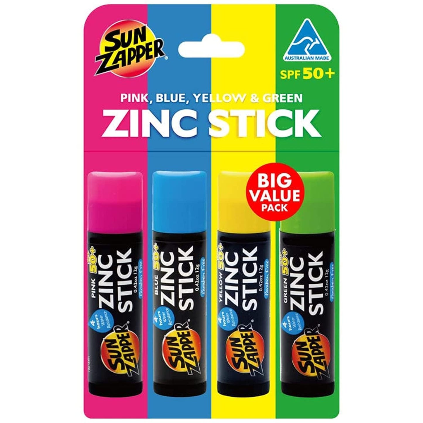 Sun Zapper Zinc Oxide Sunscreen Stick SPF 50+ Tinted 4-Pack