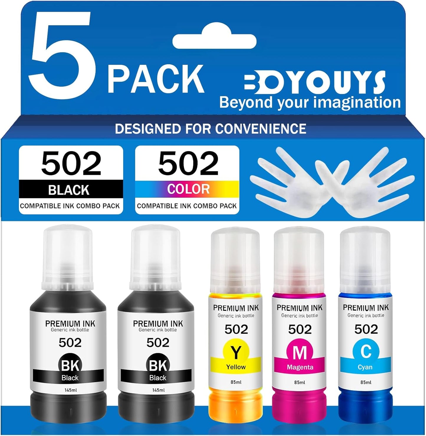 5 Pack Epson 502 Ink Refill for Ecotank Printers