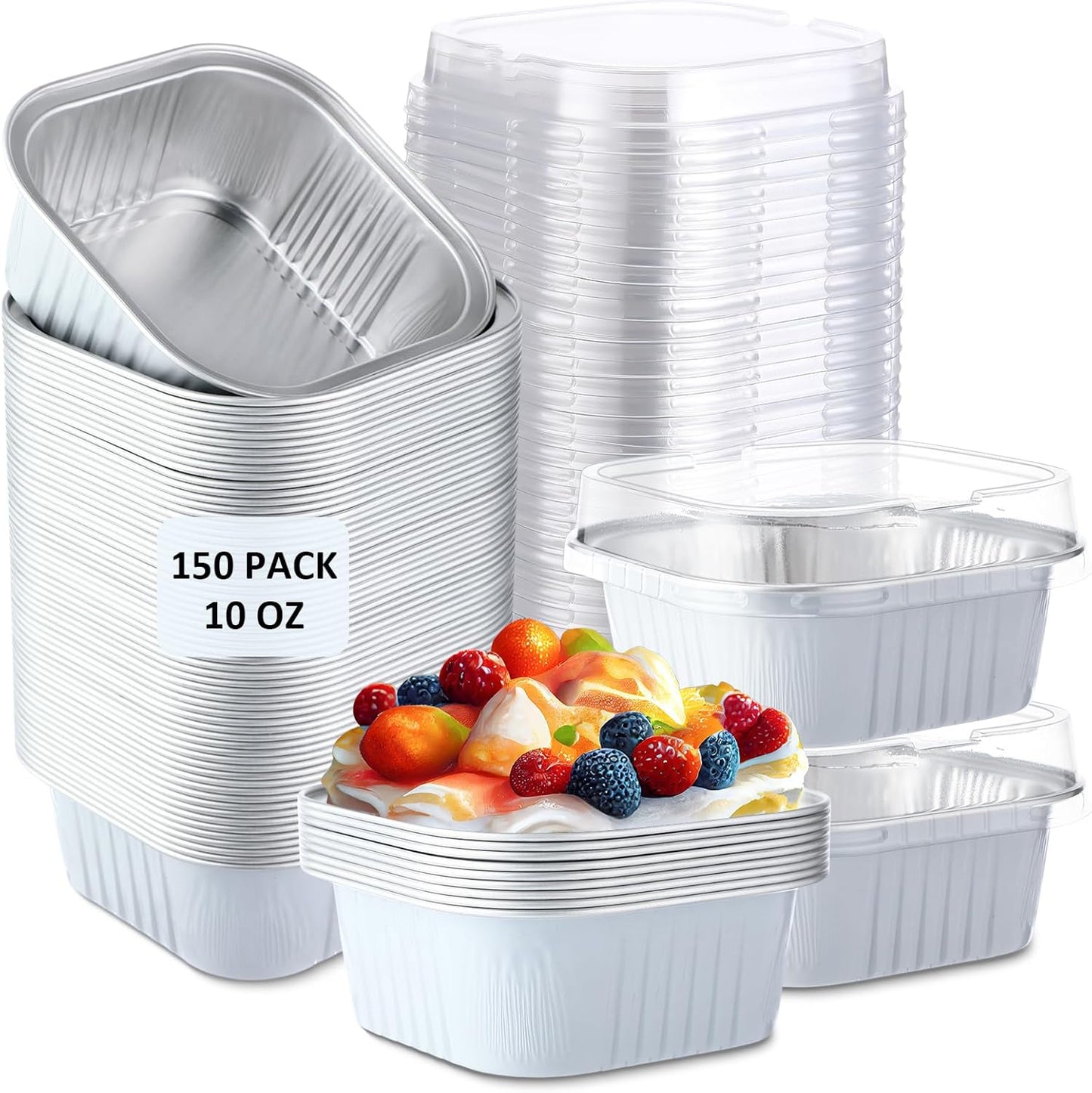 150 Pieces 10 oz Mini Cake Pans with Lids for Baking Desserts
