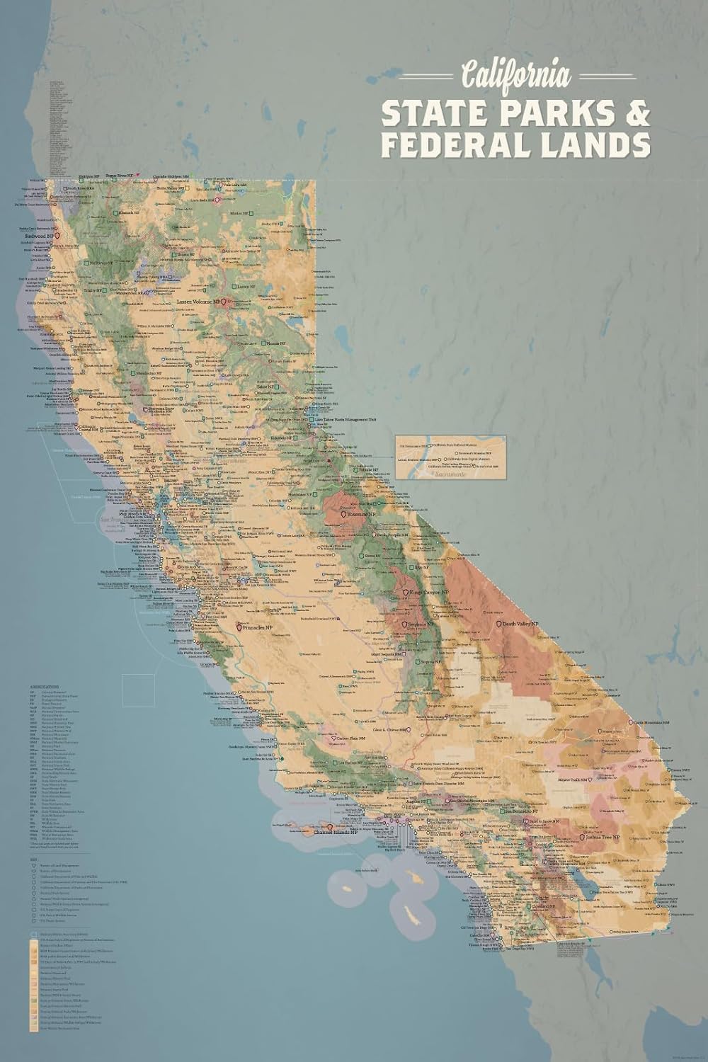 California State Parks & Federal Lands Map Poster for Adventurers