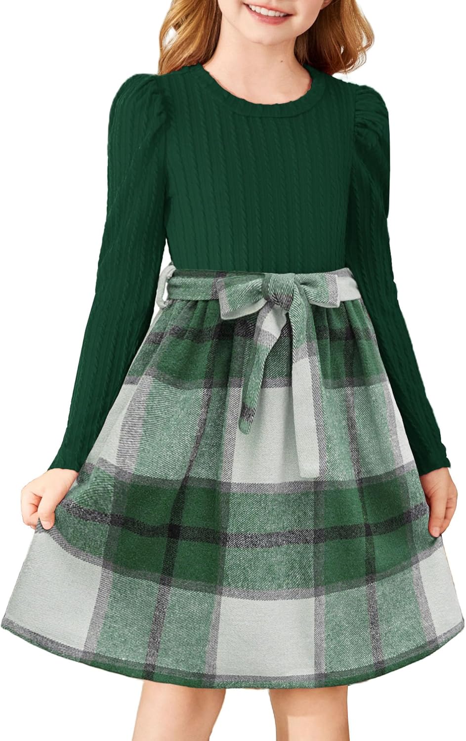 Arshiner Girls Dresses Puff Long Sleeve Stylish Holiday Dress