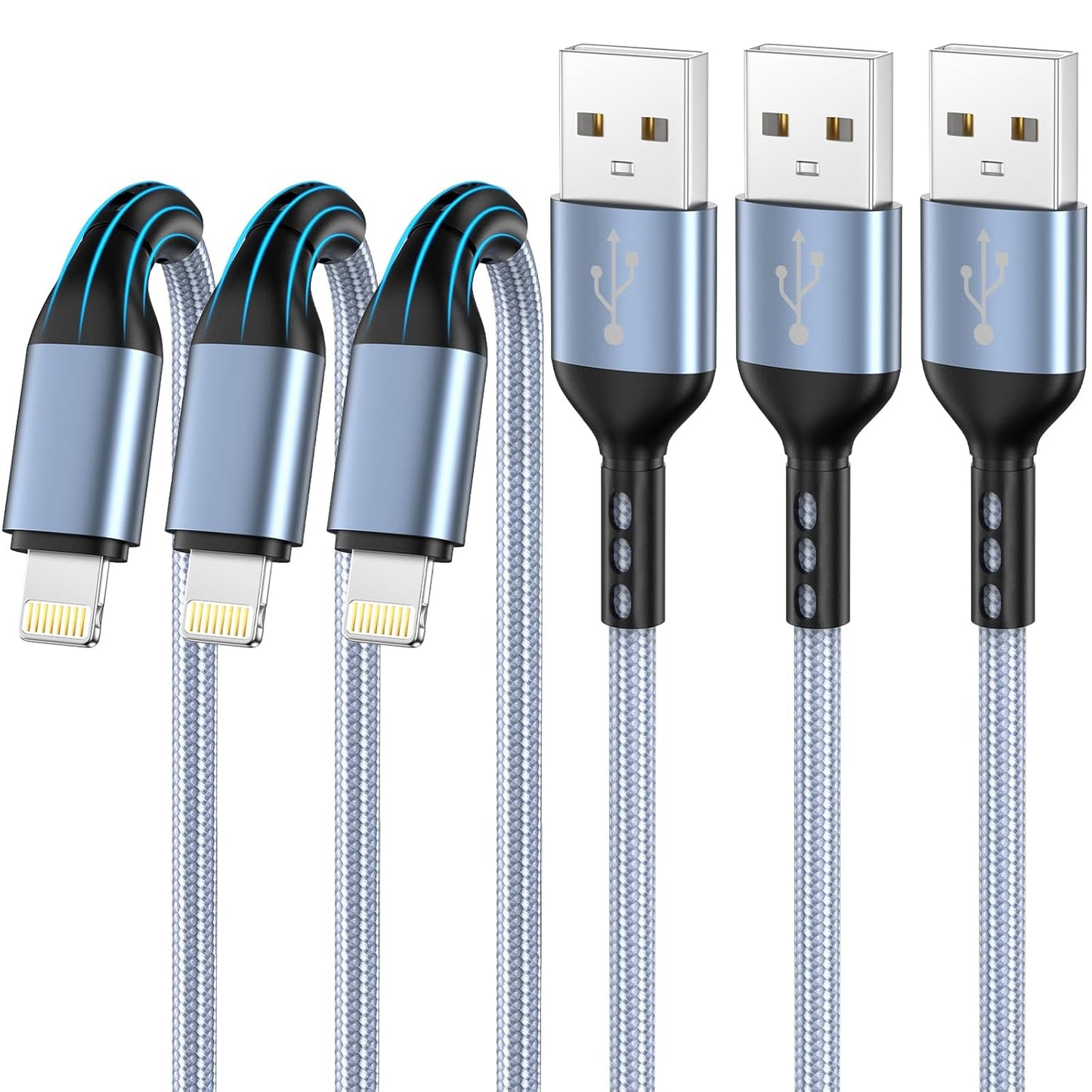 High Speed 10FT MFi Certified iPhone Charger 3pack