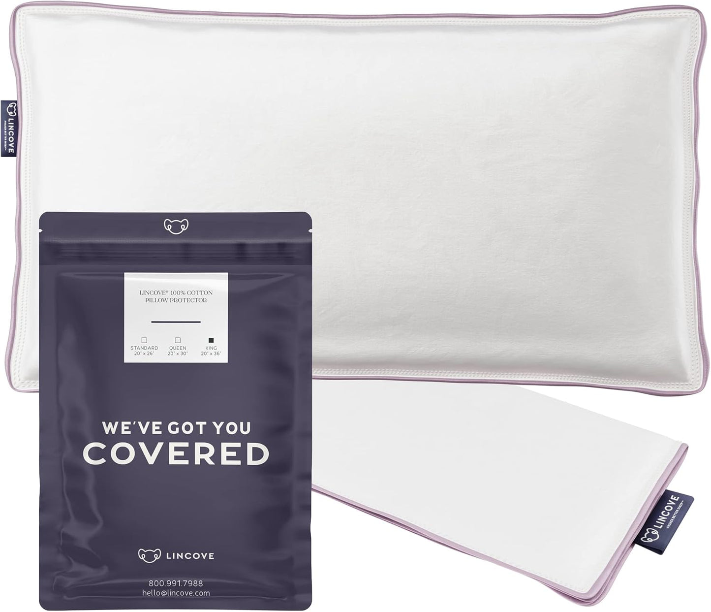 Lincove 100% Cotton Sateen Pillow Protector for King Size