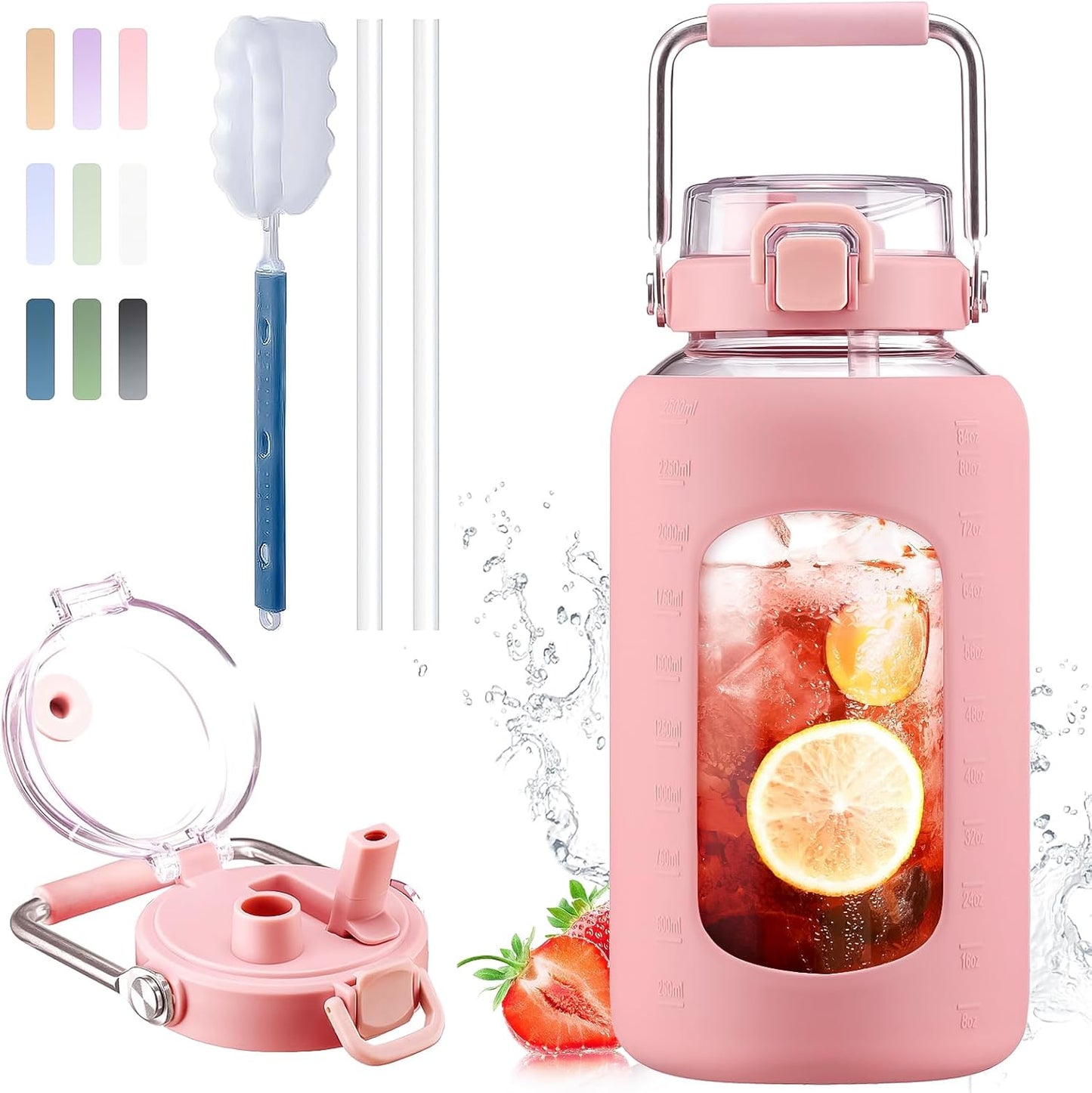 Large 84oz Glass Water Bottle with Stainless Steel Handle